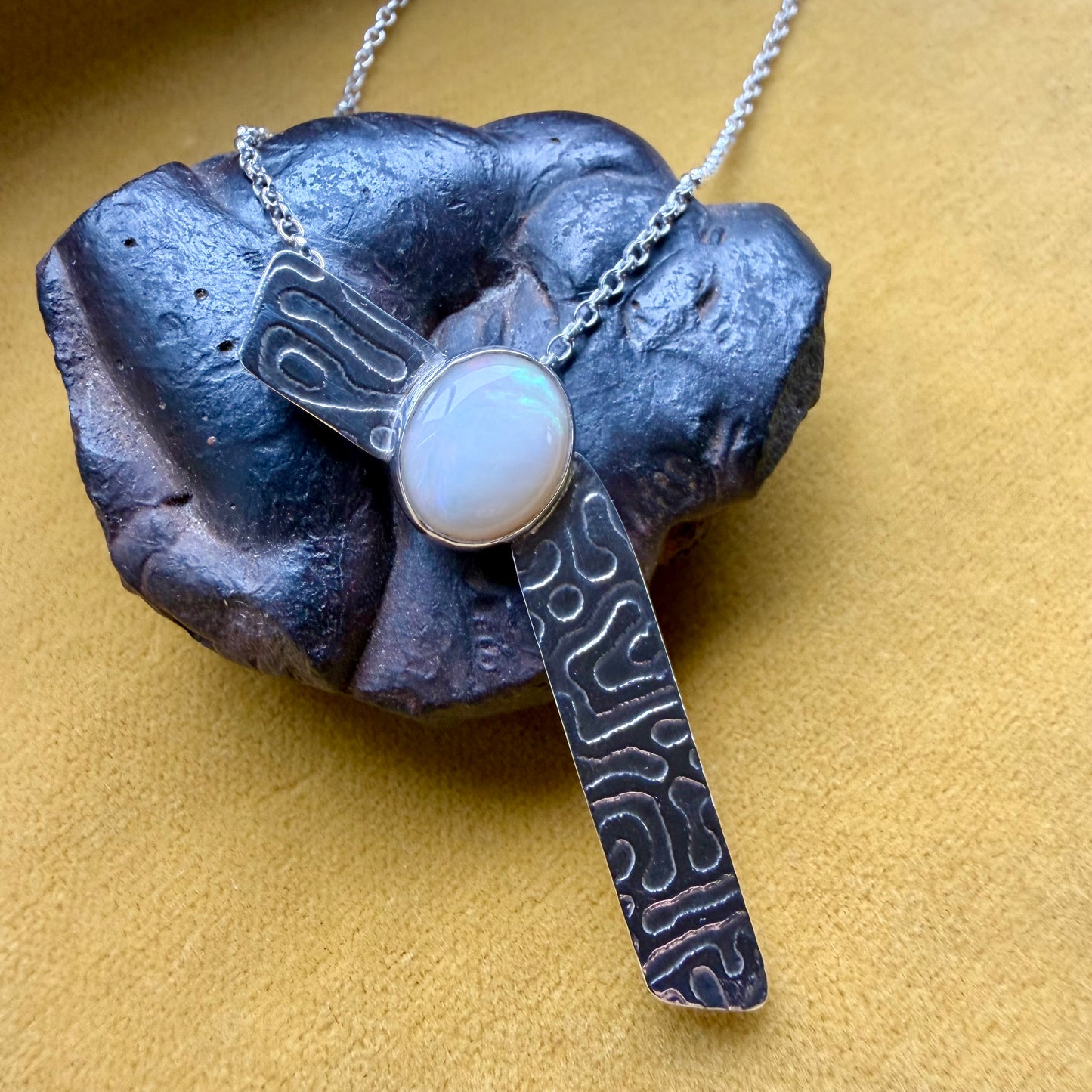 Opal Textured Sterling Silver Pendant