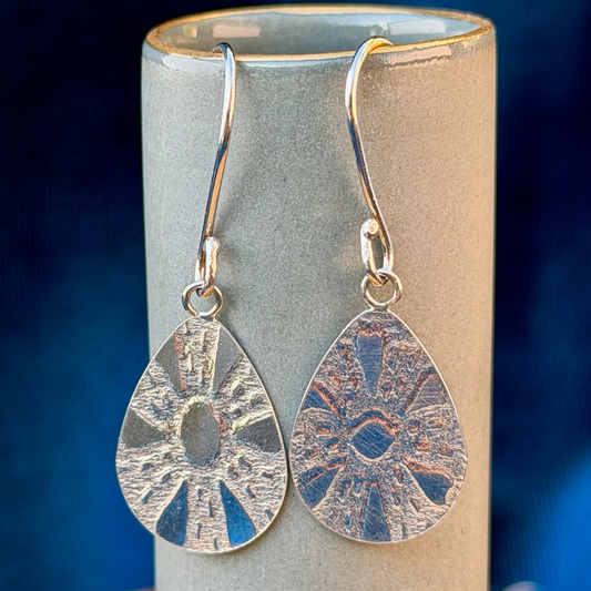 Sterling Silver Sunburst Drop Earrings