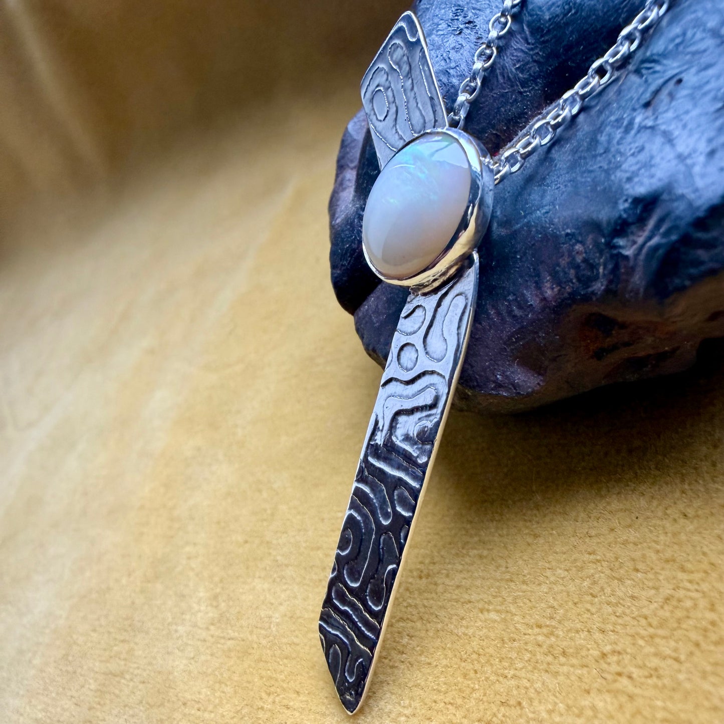 Opal Textured Sterling Silver Pendant