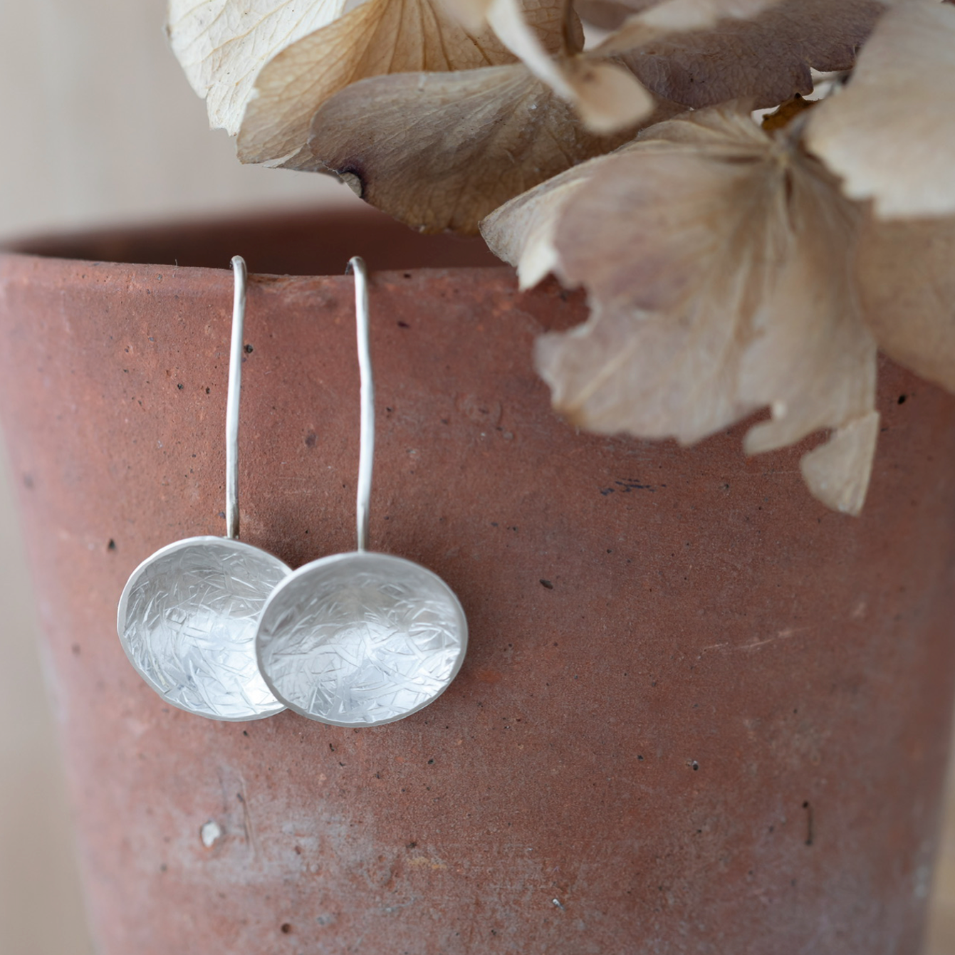 Hammered Sterling Silver Drop Earrings